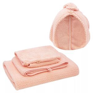 Smart Home Plush Pink Bath Towel, Hand Towel and Hair Turban Set, 3 Pieces